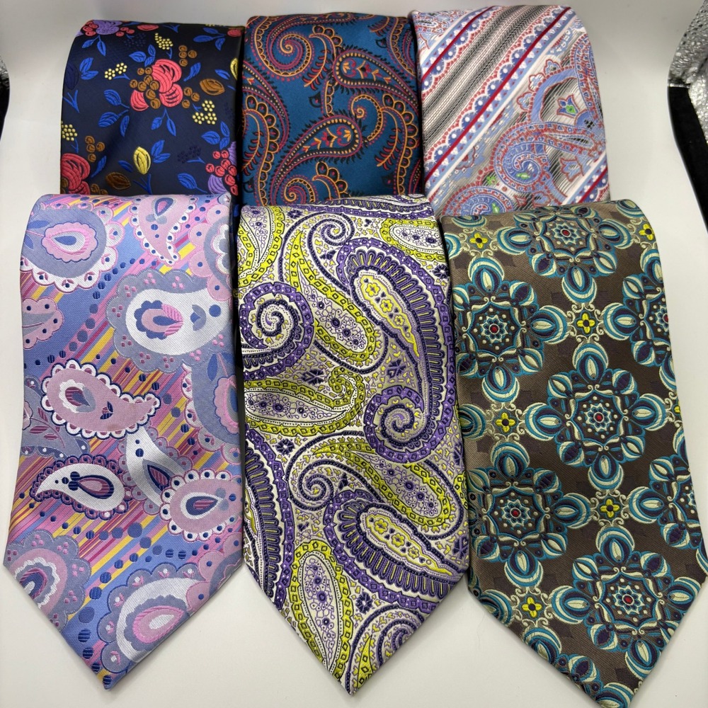 Lot of 6 Verse 9 Classic Menswear Ties Paisley Floral Medallion Silk 59 Inch